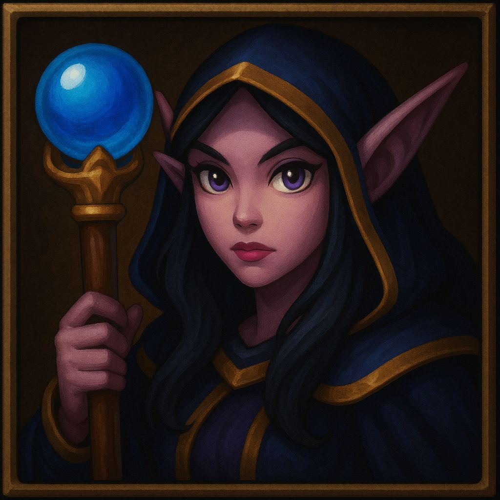 Dark Elf Sorceress Icon in Pixel Art Style
