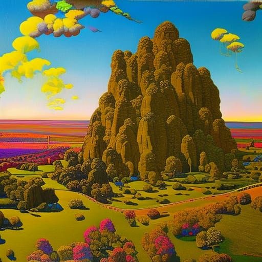Psychedelic Villages in Surrealist Style