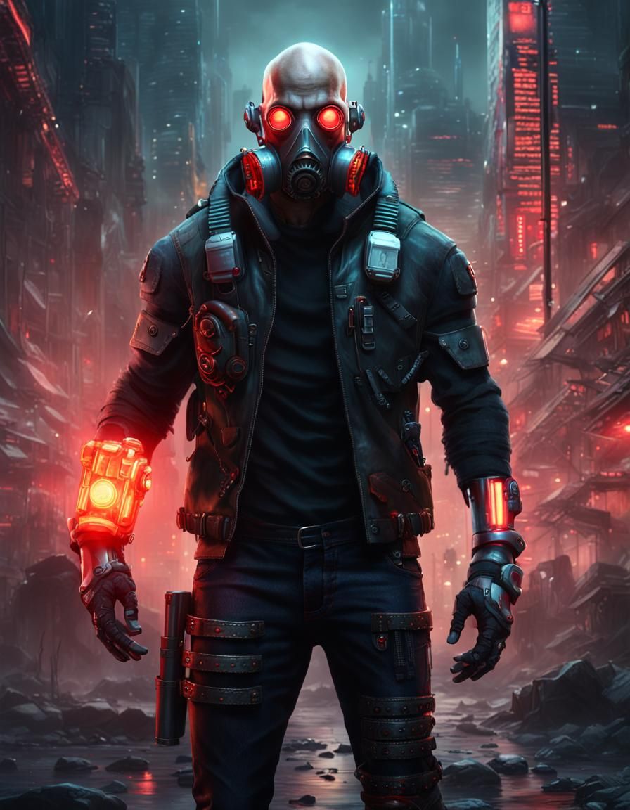 Cyberpunk Cyborg Portrait with Gas Mask