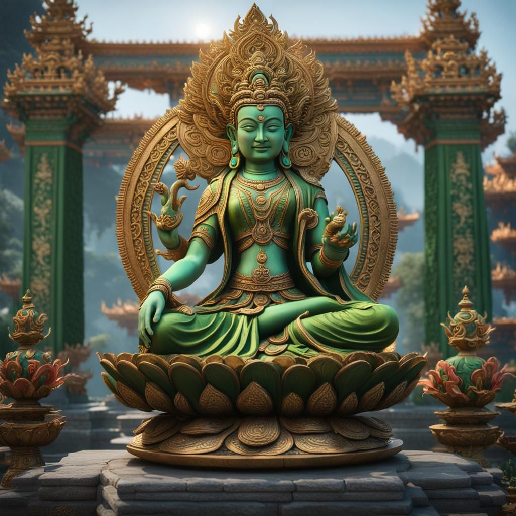 Photorealistic 3D Statue of Green Tara Sculpture