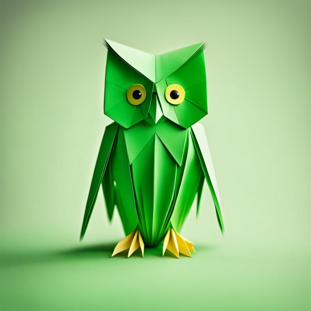 Origami Green Owl Papercraft in 8K