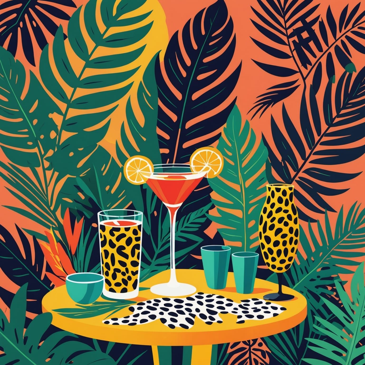 Vibrant Cocktail Party Scene in Art Deco Style