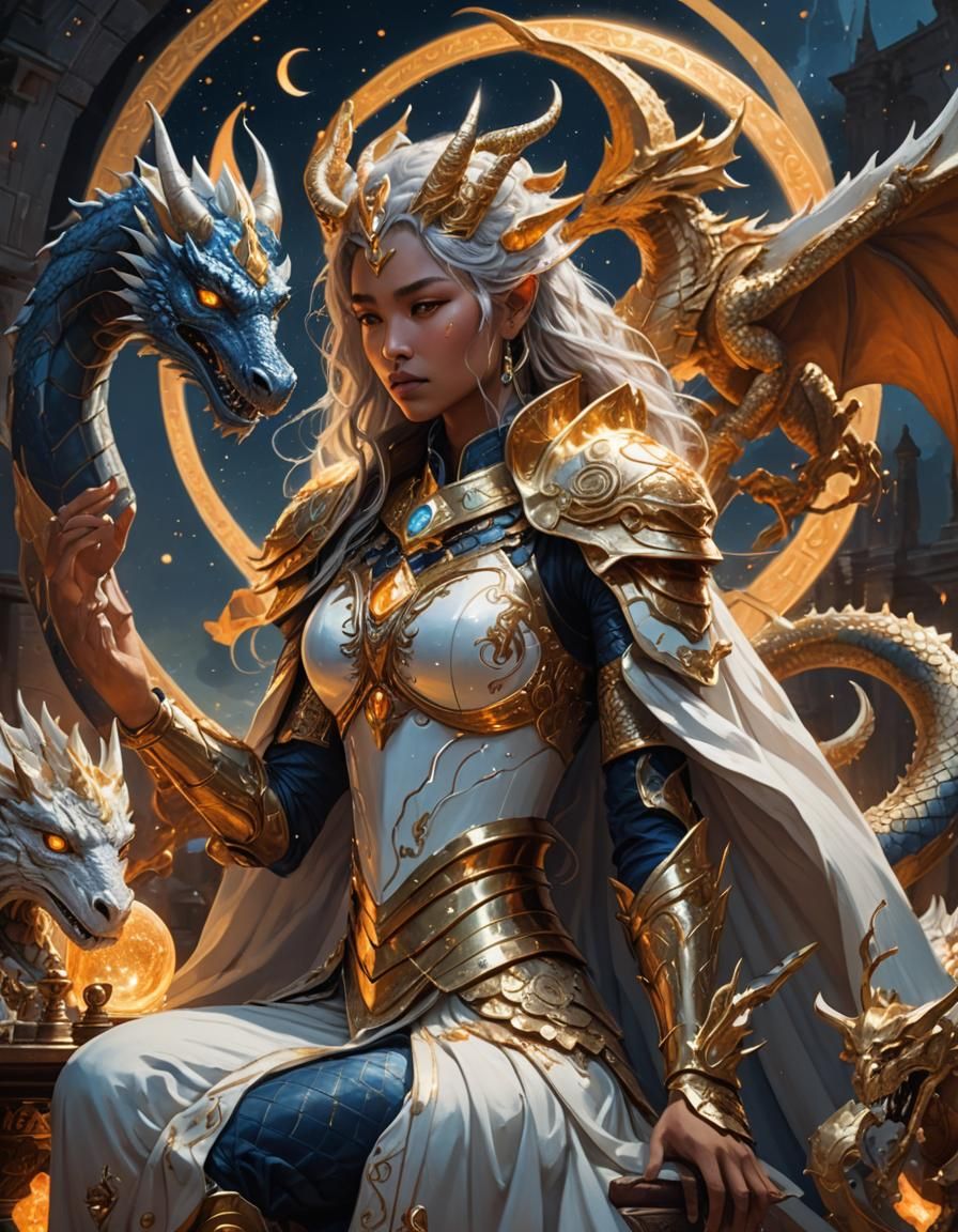 Fantasy Goddess with Moon Dragon in Digital Art