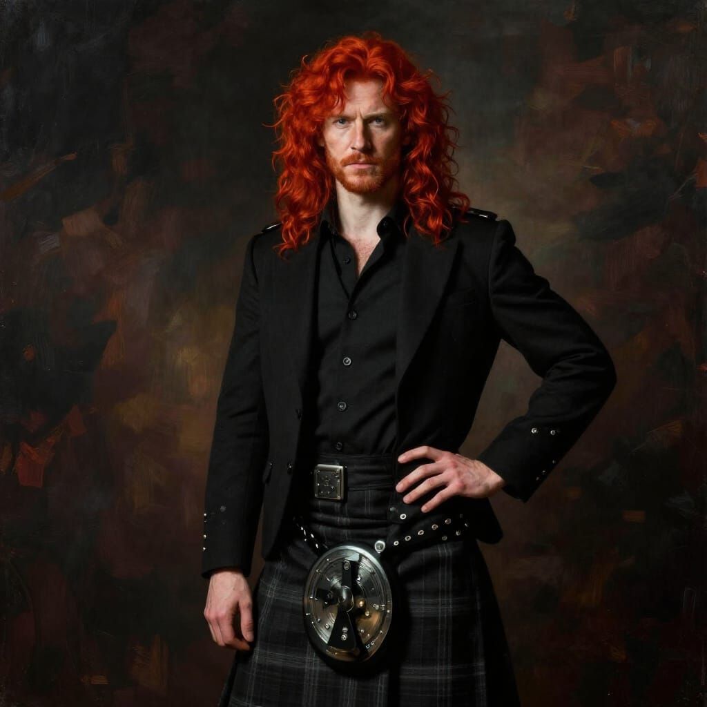 Red Haired Irishman in Black Kilt, Painterly Style