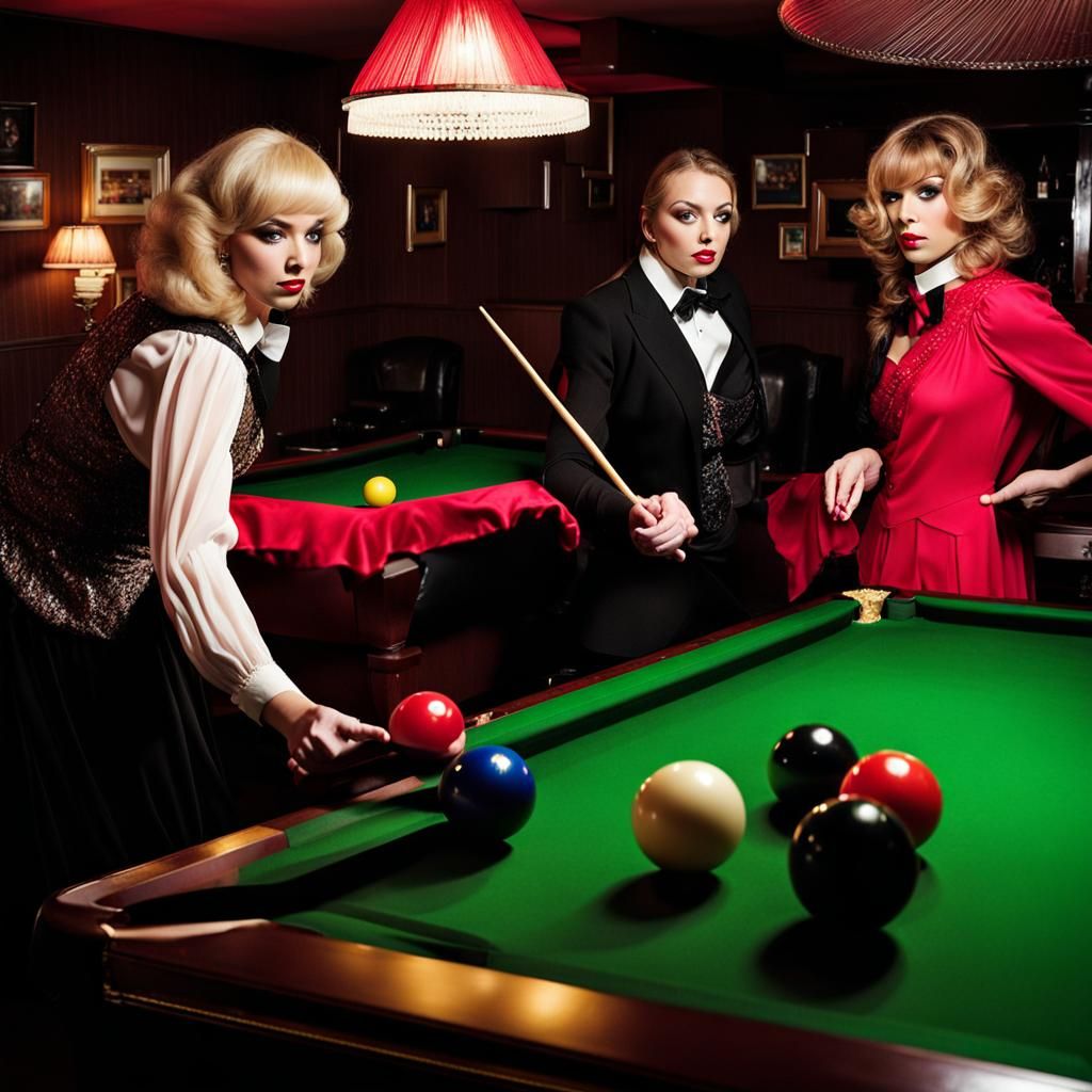 Crossdresser Playing Snooker in Chiffon Wonderland