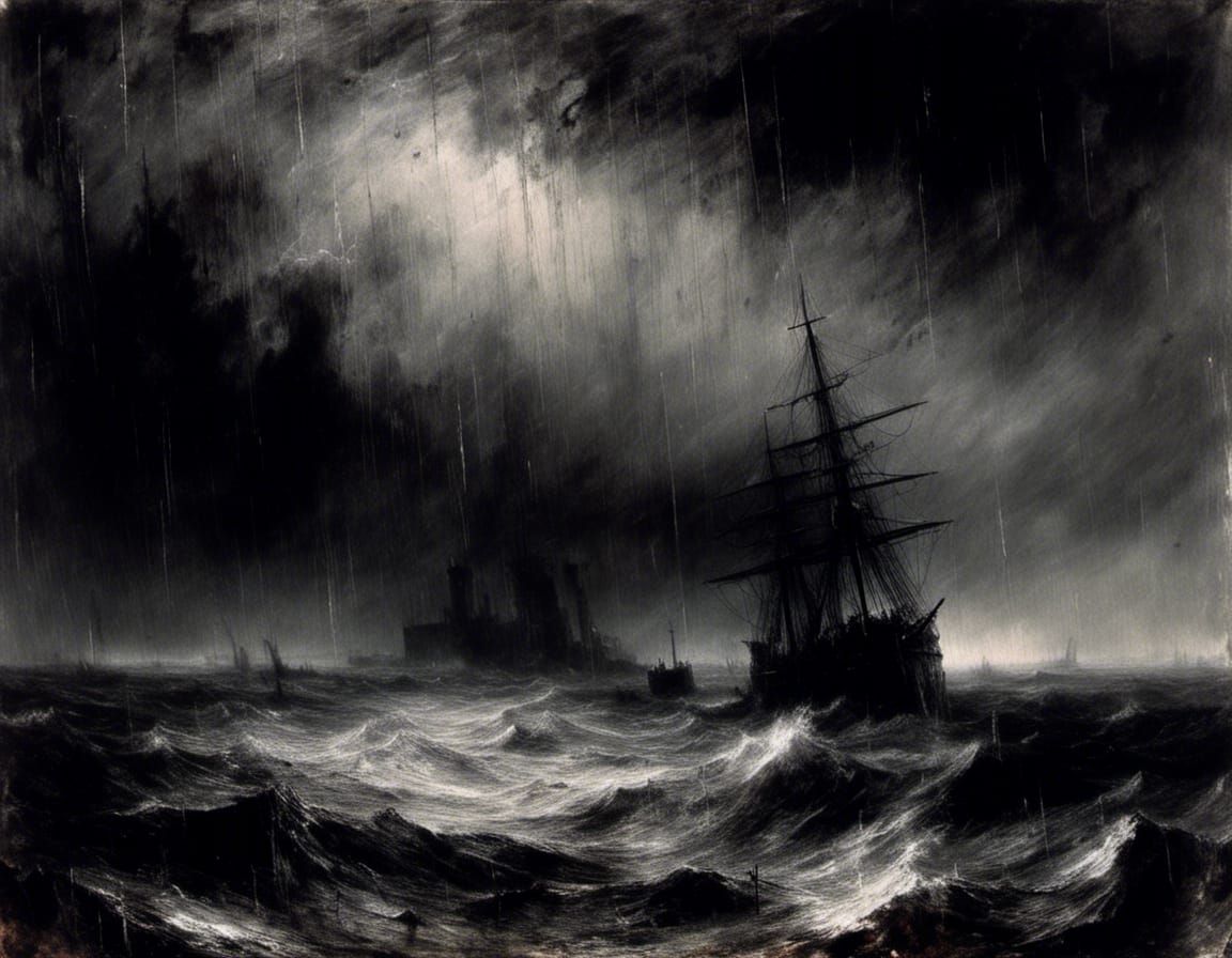 Oil Rig in Torrential Storm: Turner-Inspired Macabre Seascap...