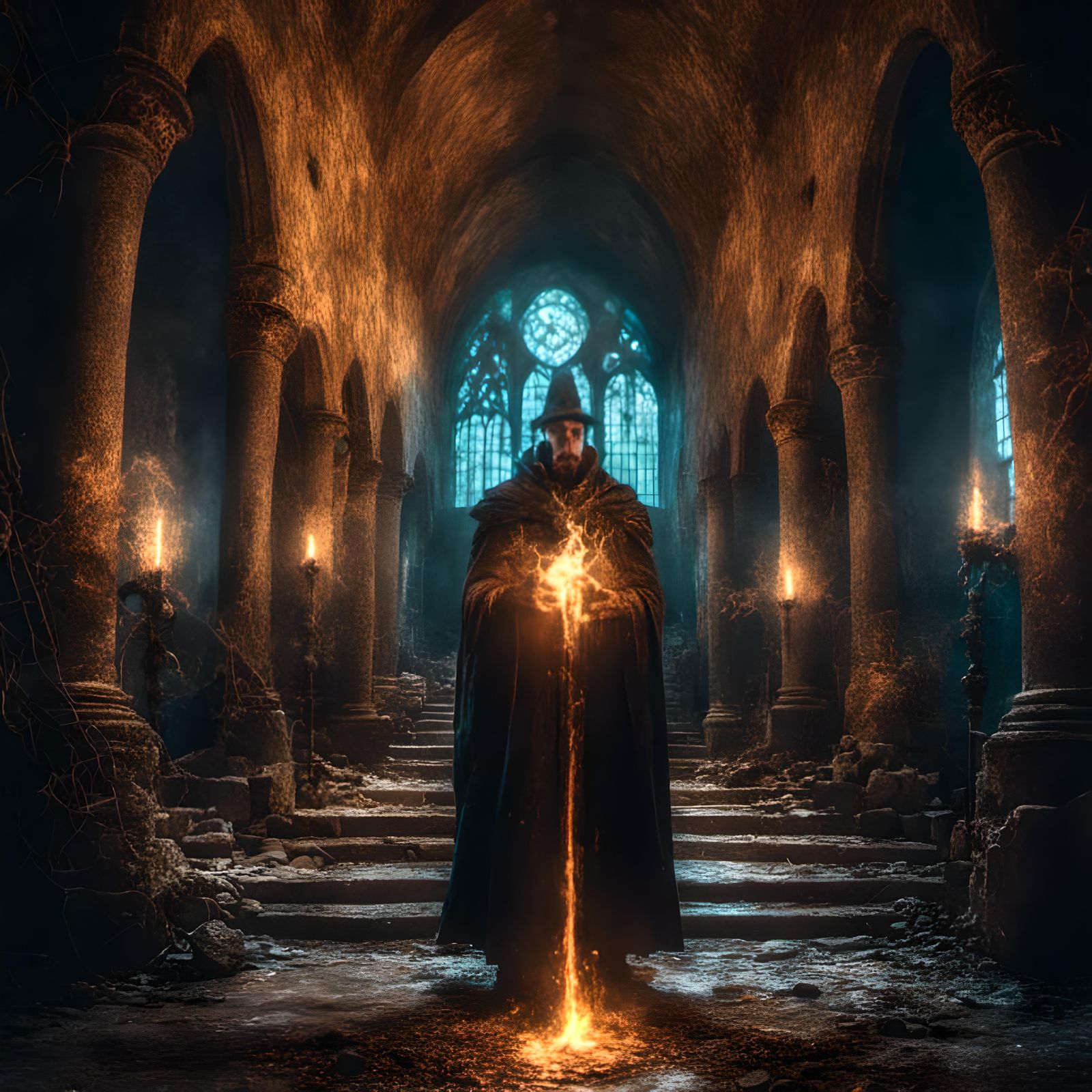 Fantasy Light Wizard Shines in Dark Castle