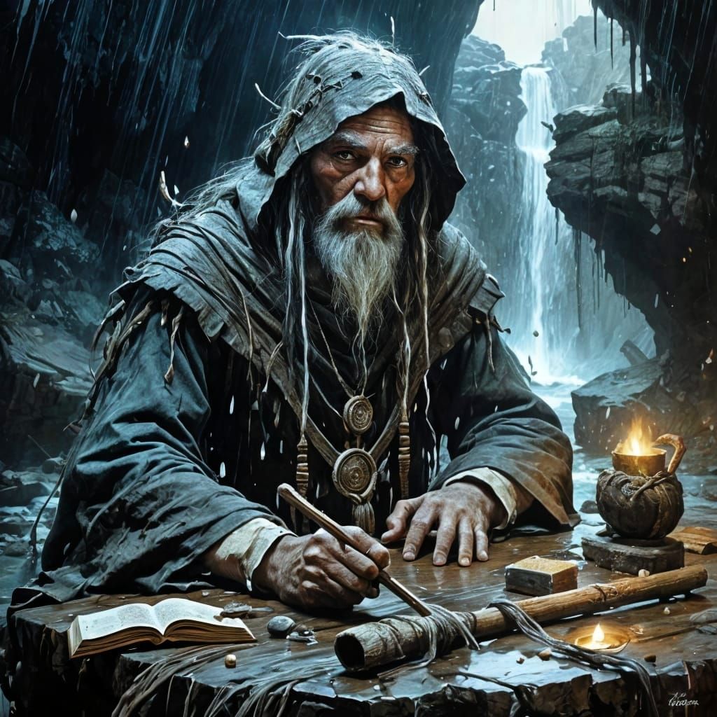 Wizard Miner Contemplates Mystical Realm