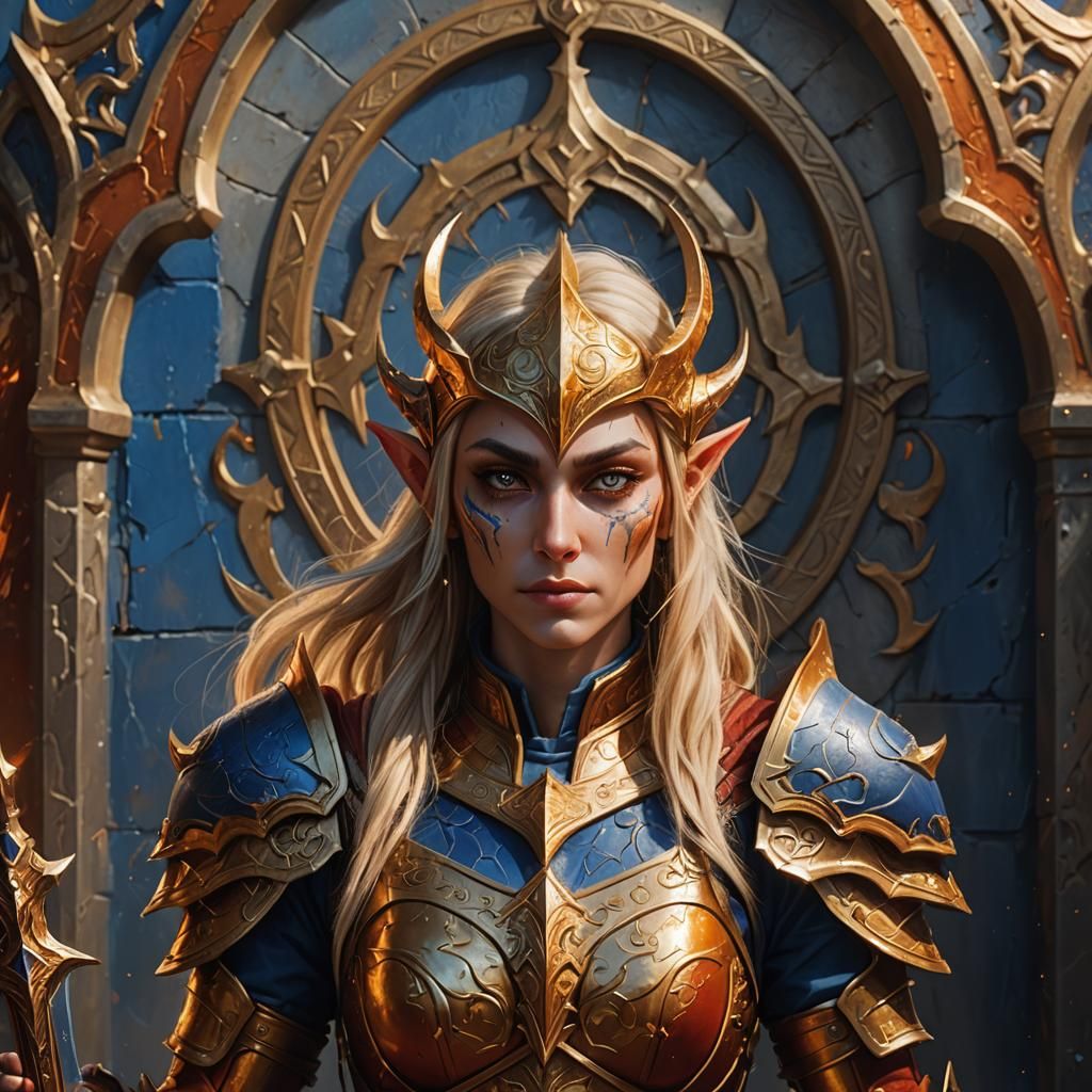 Blood Elf Paladin in Gold Armor: Fantasy Concept Art
