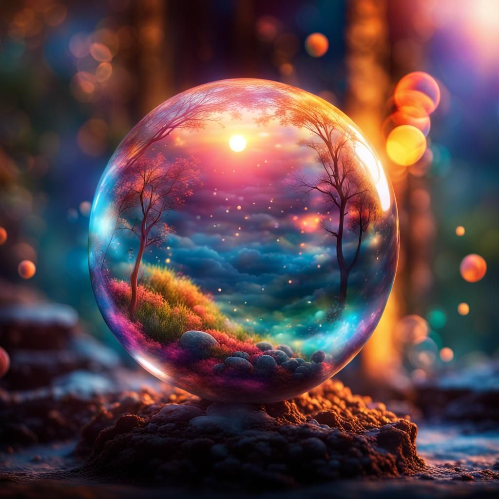 Magical Orb with Tiny Landscape, Anime Realism