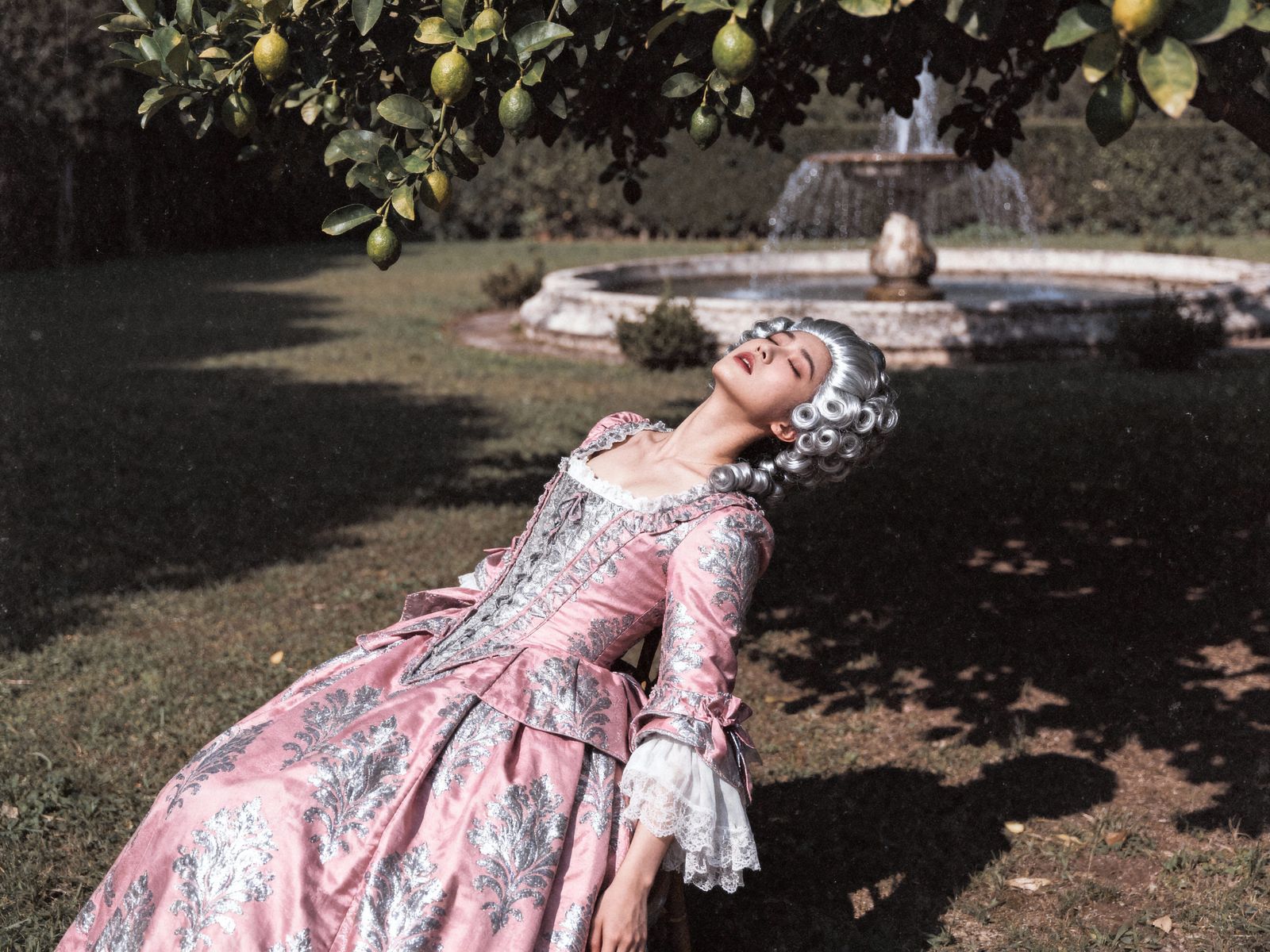 Victorian Woman Faints in Garden, Vintage Photography Style