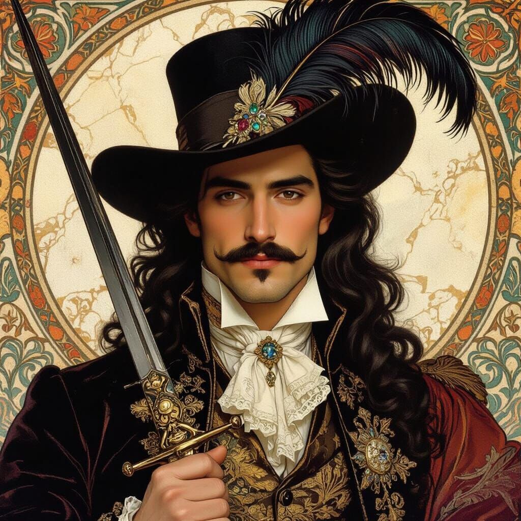 Aristocratic Man with Rapier in Art Nouveau Style