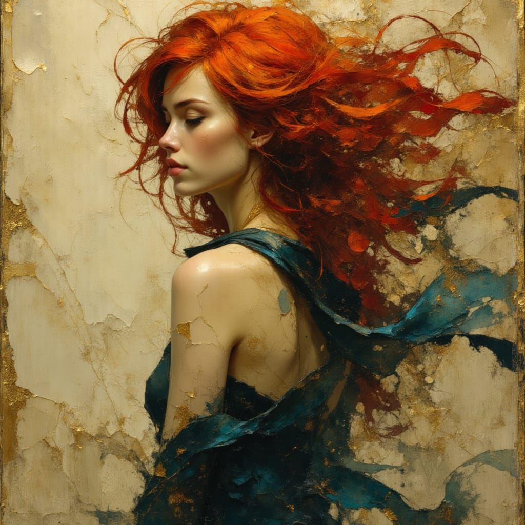 Ethereal Red Head in Mystical Landscape