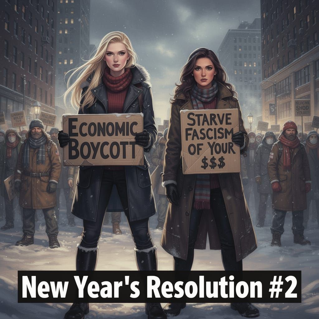 Women Protest Economic Boycott and Fascism on Snowy Street