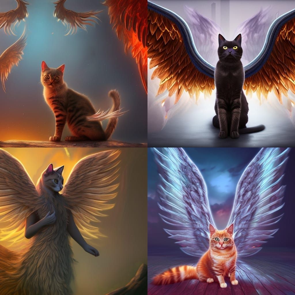 Cat with Angel Wings in Detailed Matte Painting