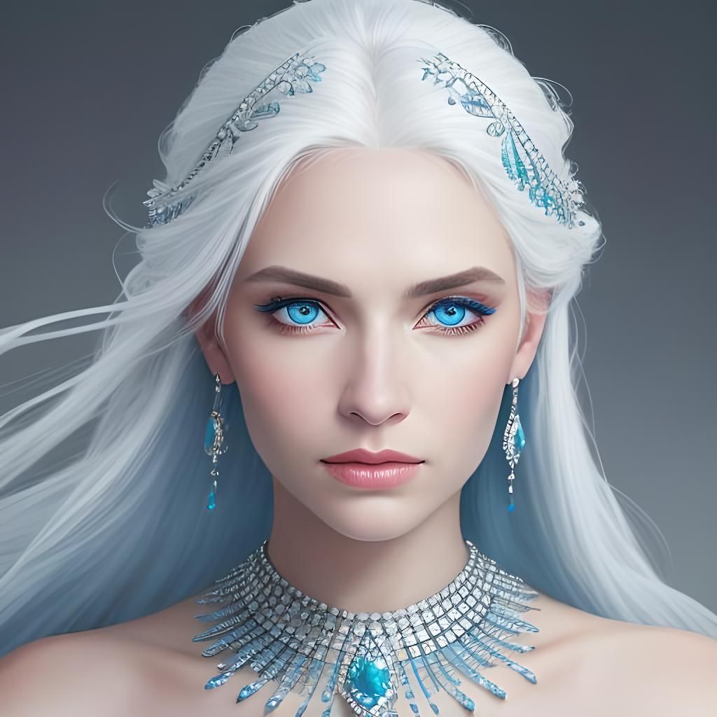 Icy Woman Portrait with Jewels and Elegant Attire