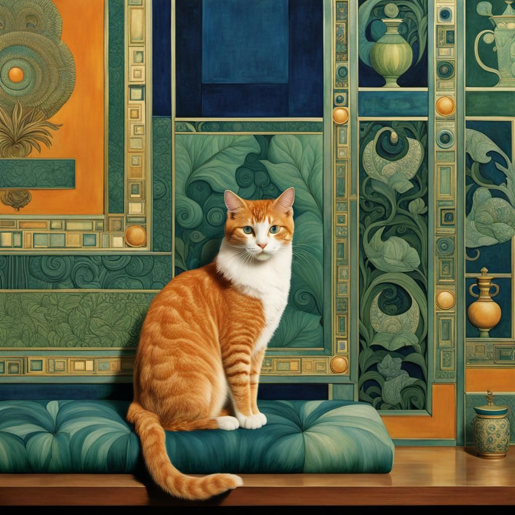 Opulent Art Deco Woman with Cats