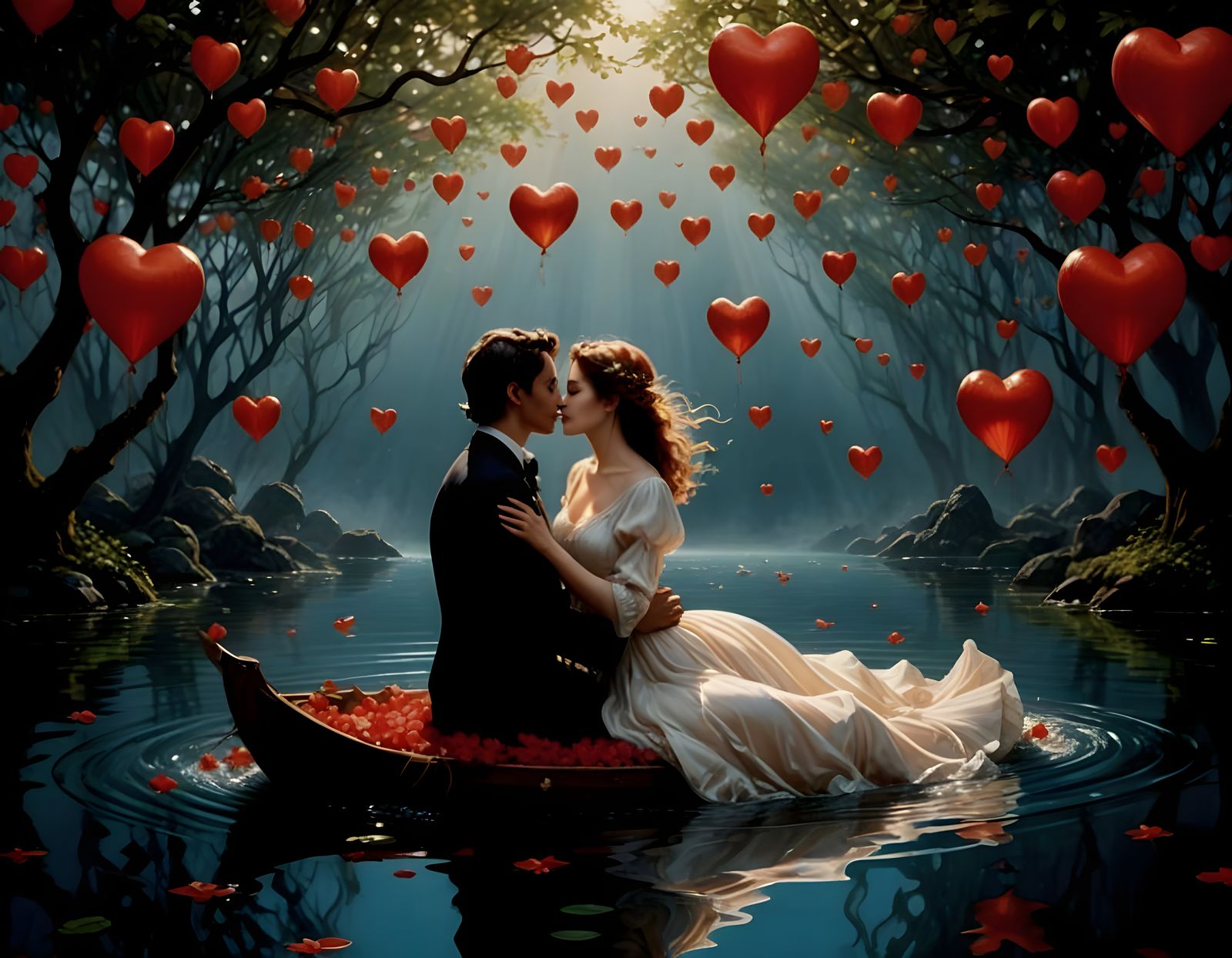 Floating  lovers enchant one another