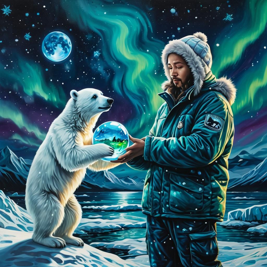 Eskimo with Polar Bear Globe, Graffiti Art