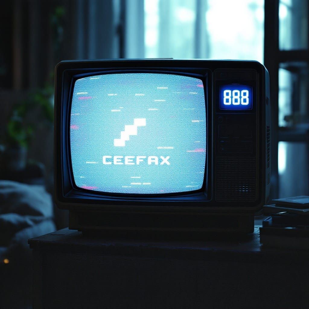 Retro TV Displays Classic 888 Icon with Warm, Pixelated Glow