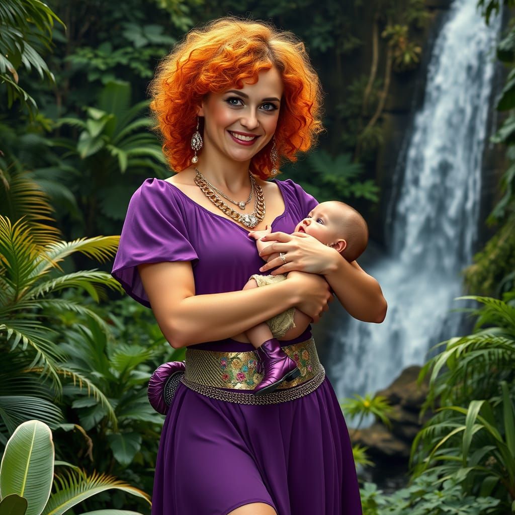 Mother and Baby in Vibrant Jungle Attire