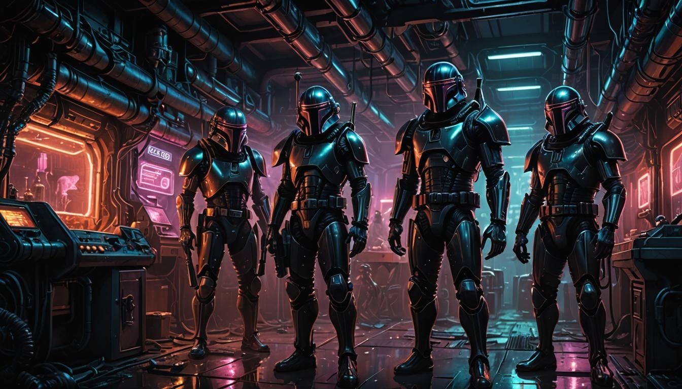Biomechanical Bounty Hunters in Dark Sci-Fi Cantina