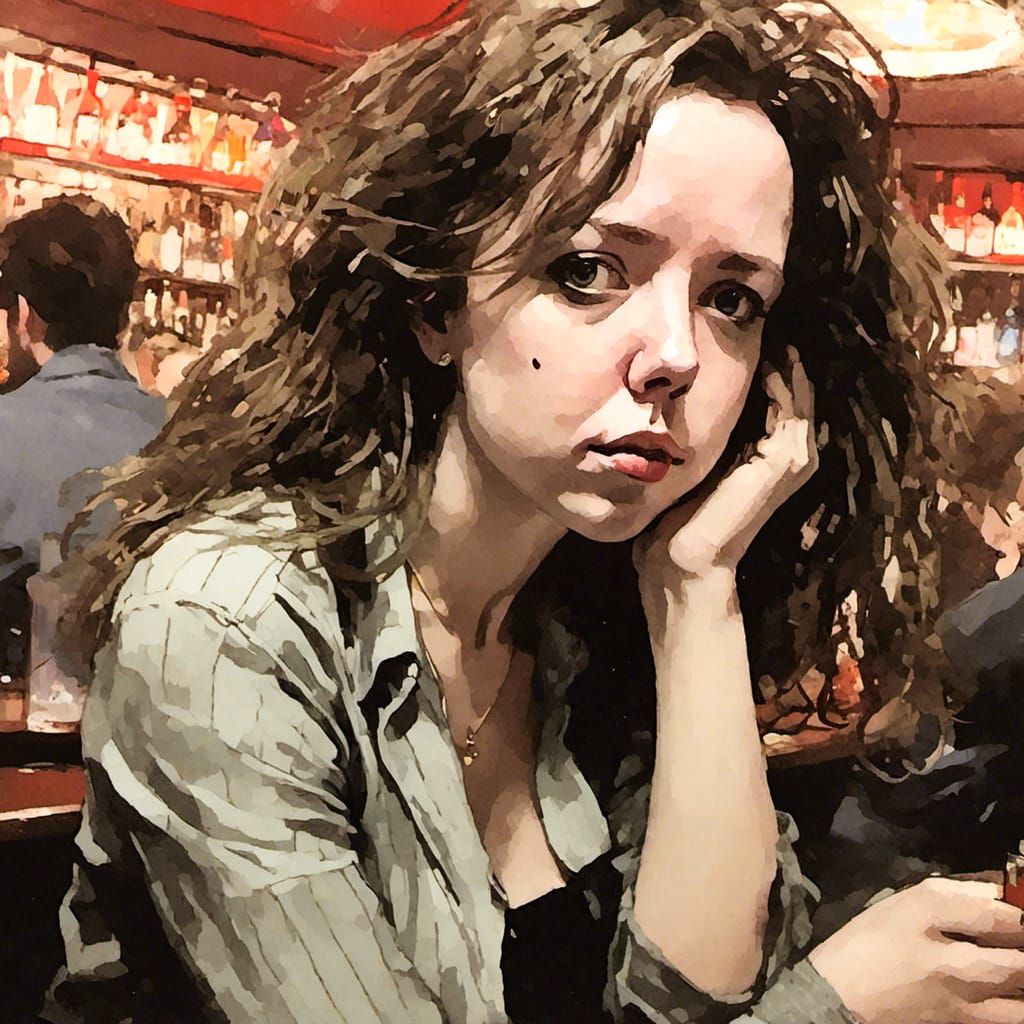 Inkpunk Character in Bar, Fine Detail Art