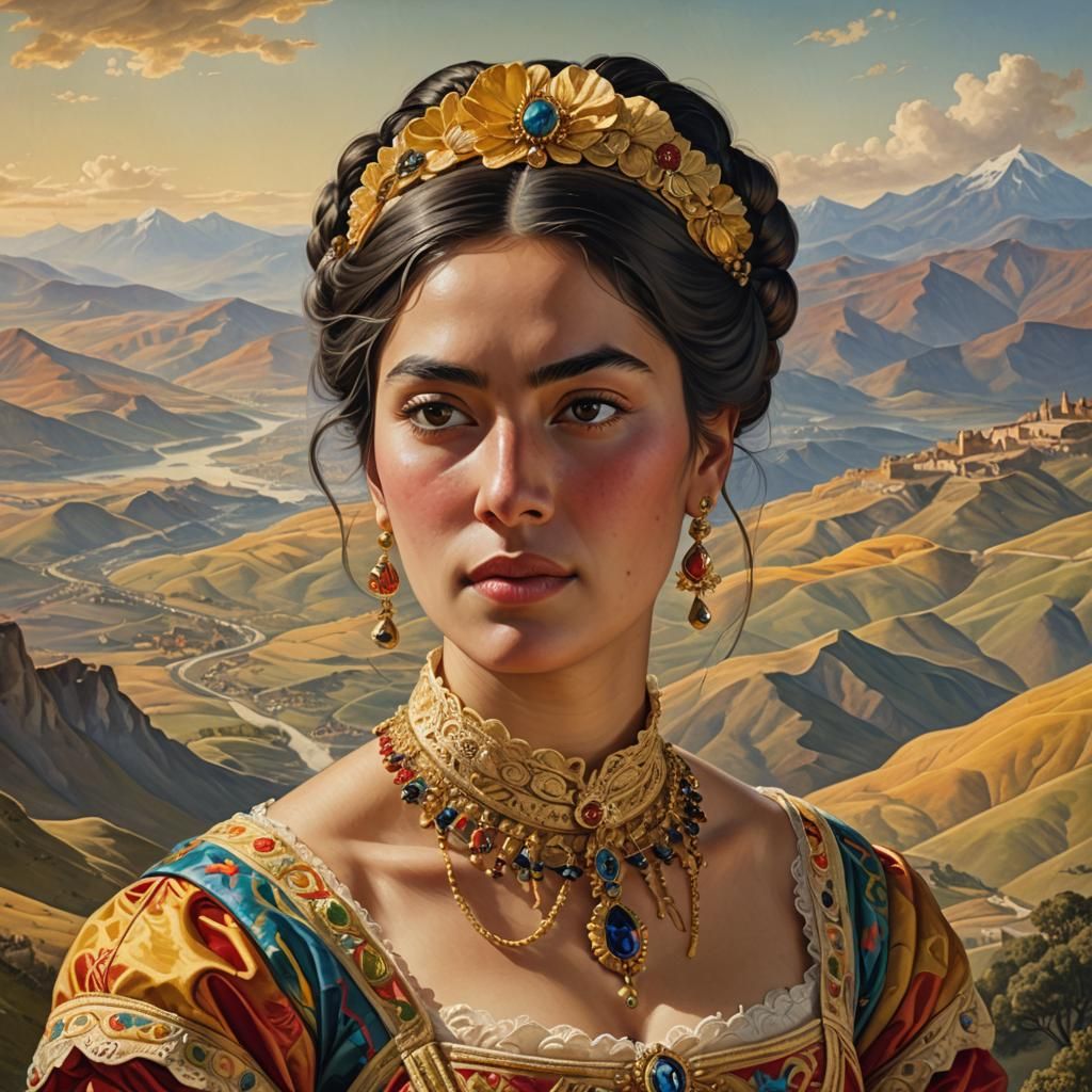 Portrait of Juana María Aguirre in Andean Landscape
