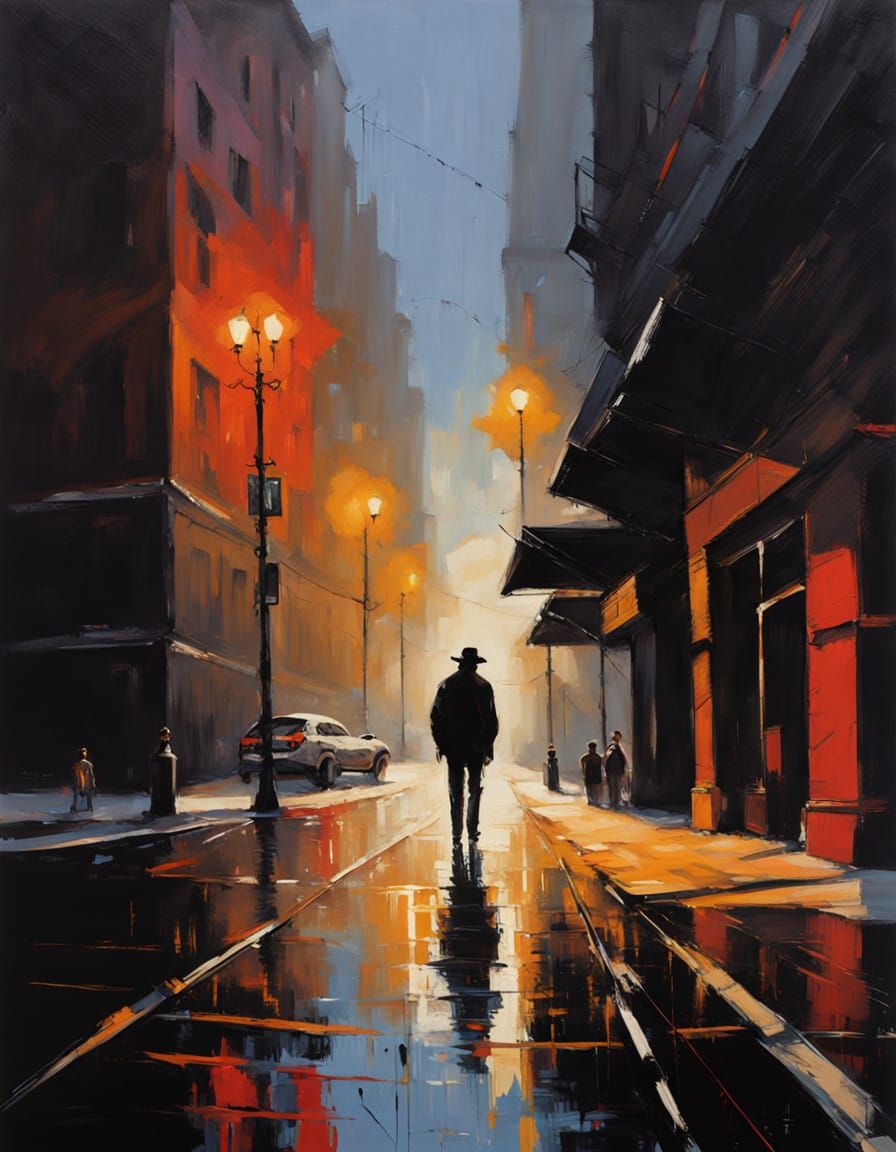 Ethereal Guitarist on Stage in a High-Contrast Oil Painting....