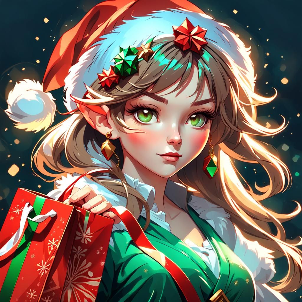 Christmas Santa Girl Portrait in Hyperdetailed Style