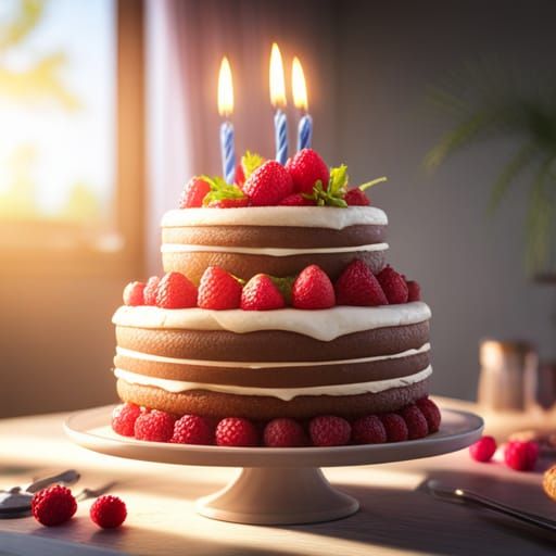 Hyperdetailed Birthday Cake with Bokeh Effects