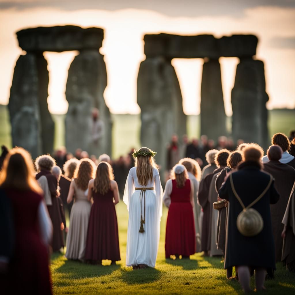 Ancient Ceremony at Stonehenge with Priestess, B.C.