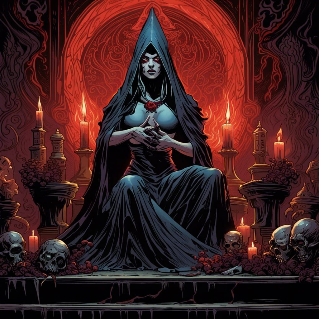 Evil Demon Witch on Altar Comic Art