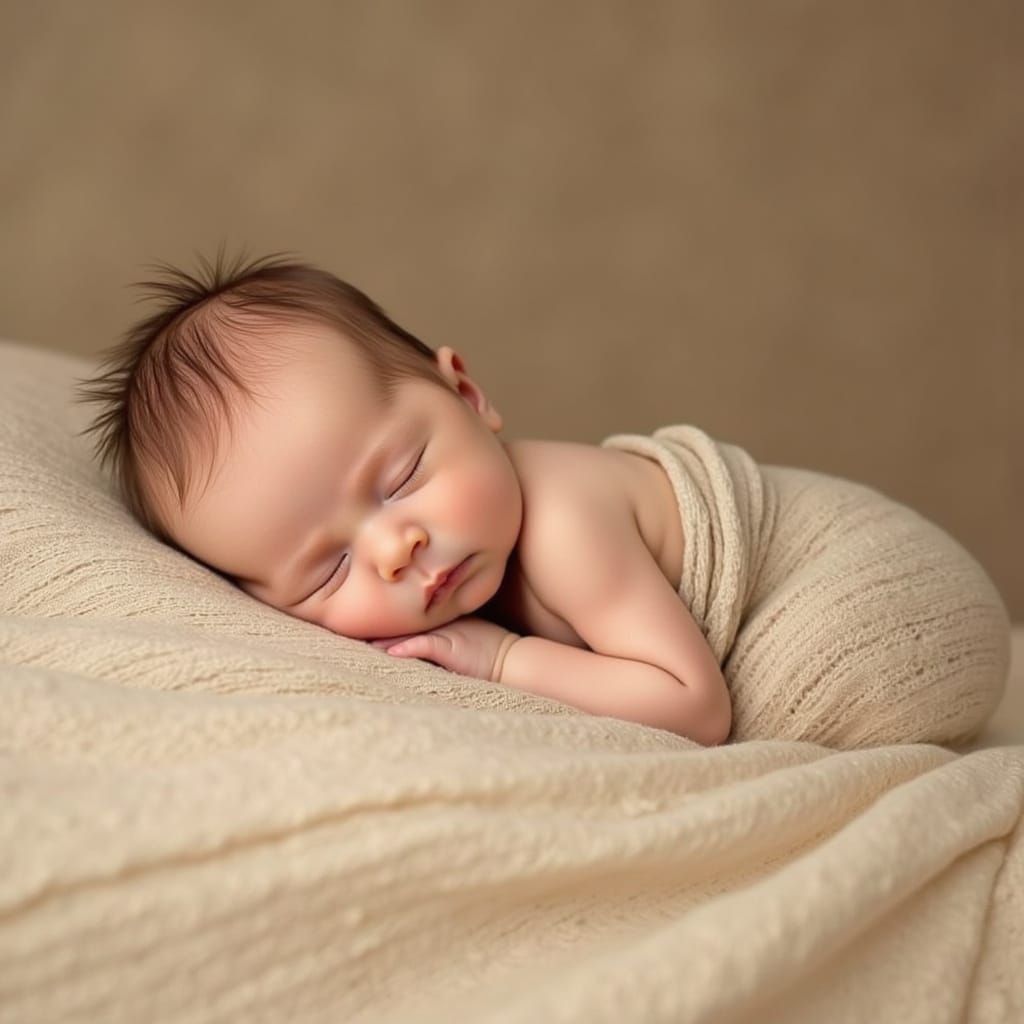 Serene and Tender Moment of a Peacefully Sleeping Baby in Pe...