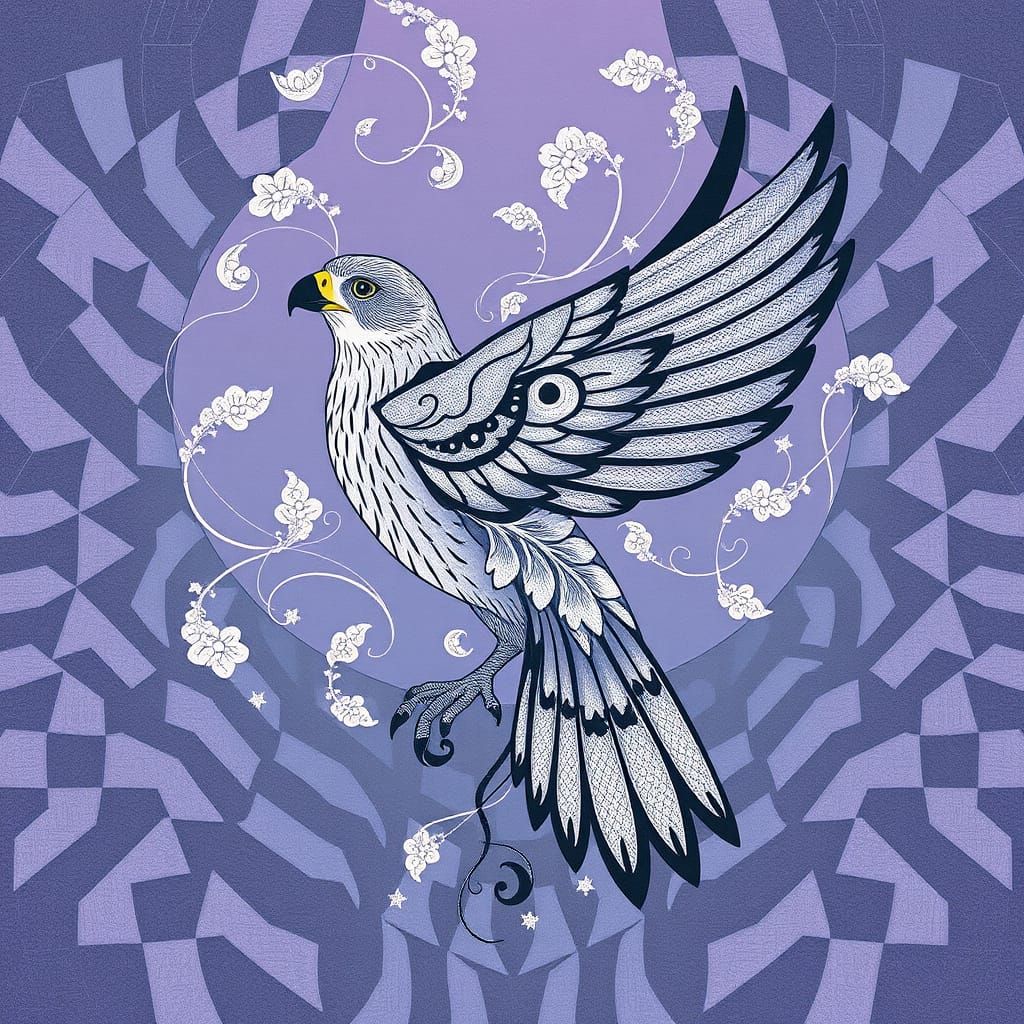 Falcon and Floral Art Nouveau Optical Illusion
