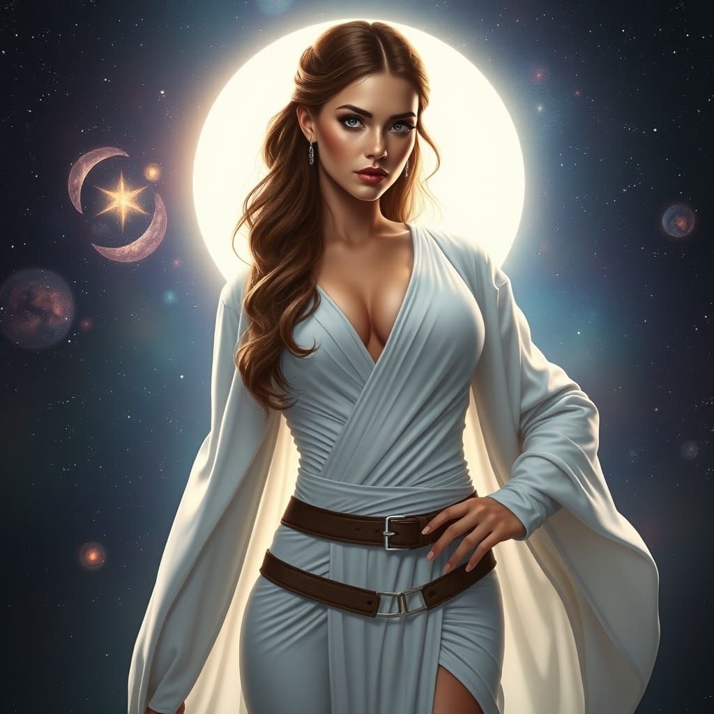 Goddess-Like Female Jedi Knight in Starry Galaxy