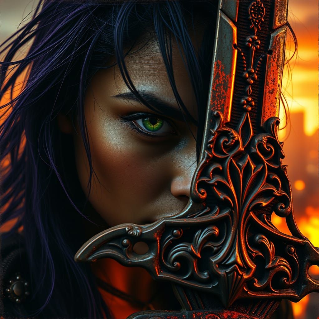 Battle-Hardened Warrior in Urban Punk Style