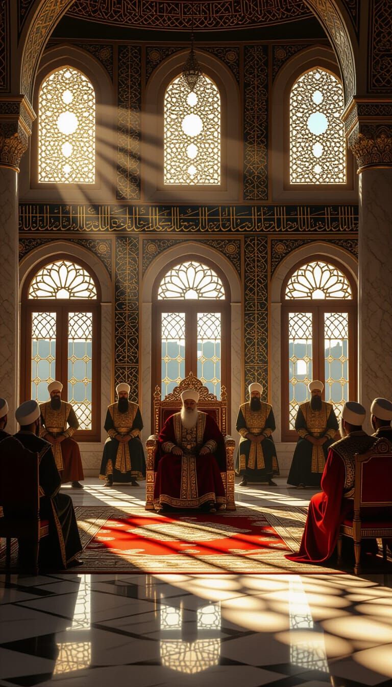 Sultan's Opulent Ceremony in Topkapi Palace Throne Room