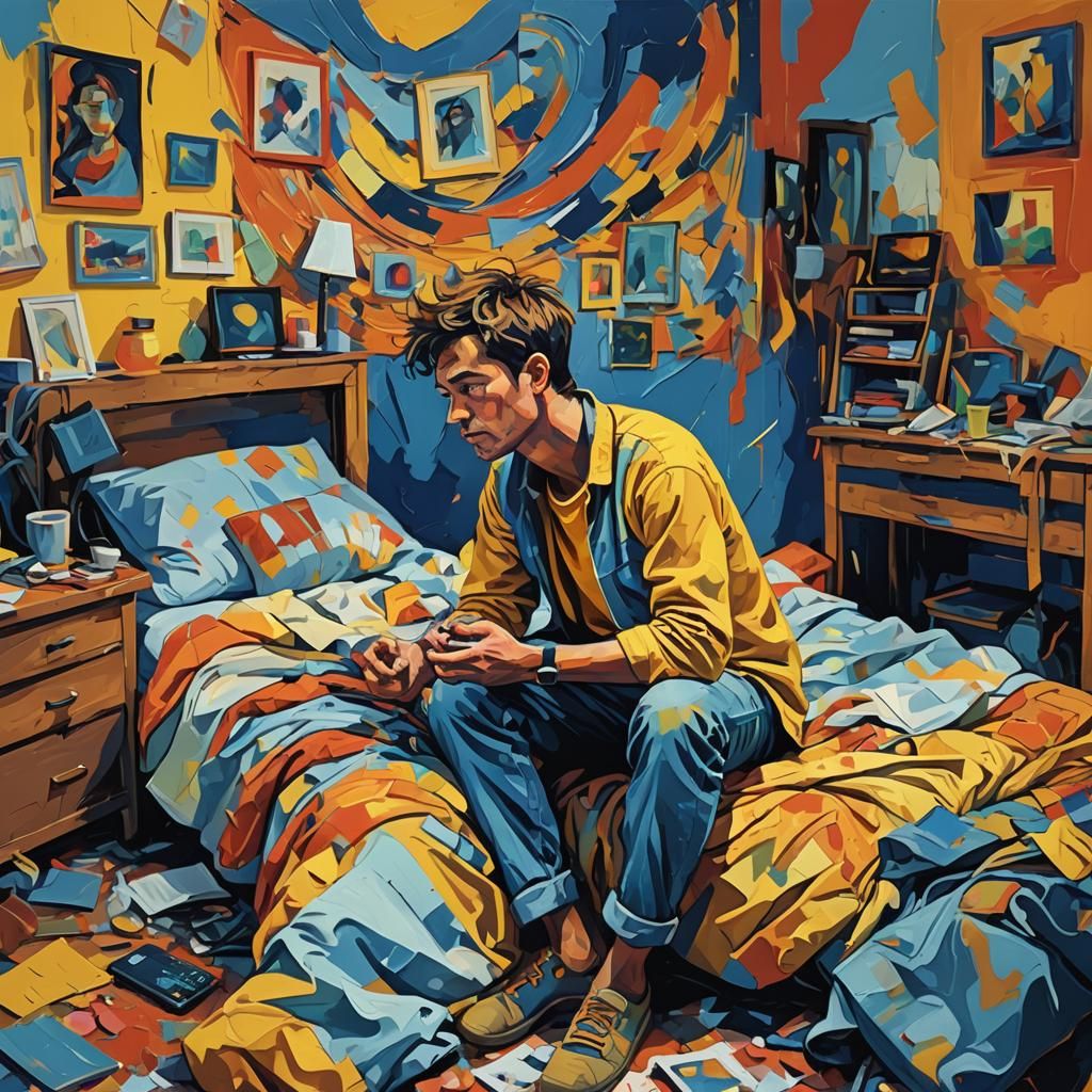 Vibrant Expressionist Art of Overwhelmed Person