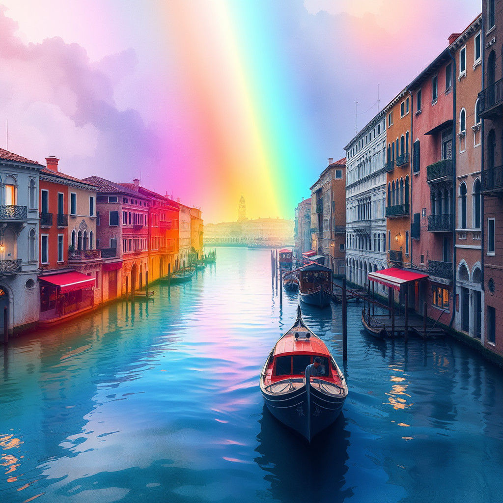 Rainbow Canals of Venice in Watercolor Style