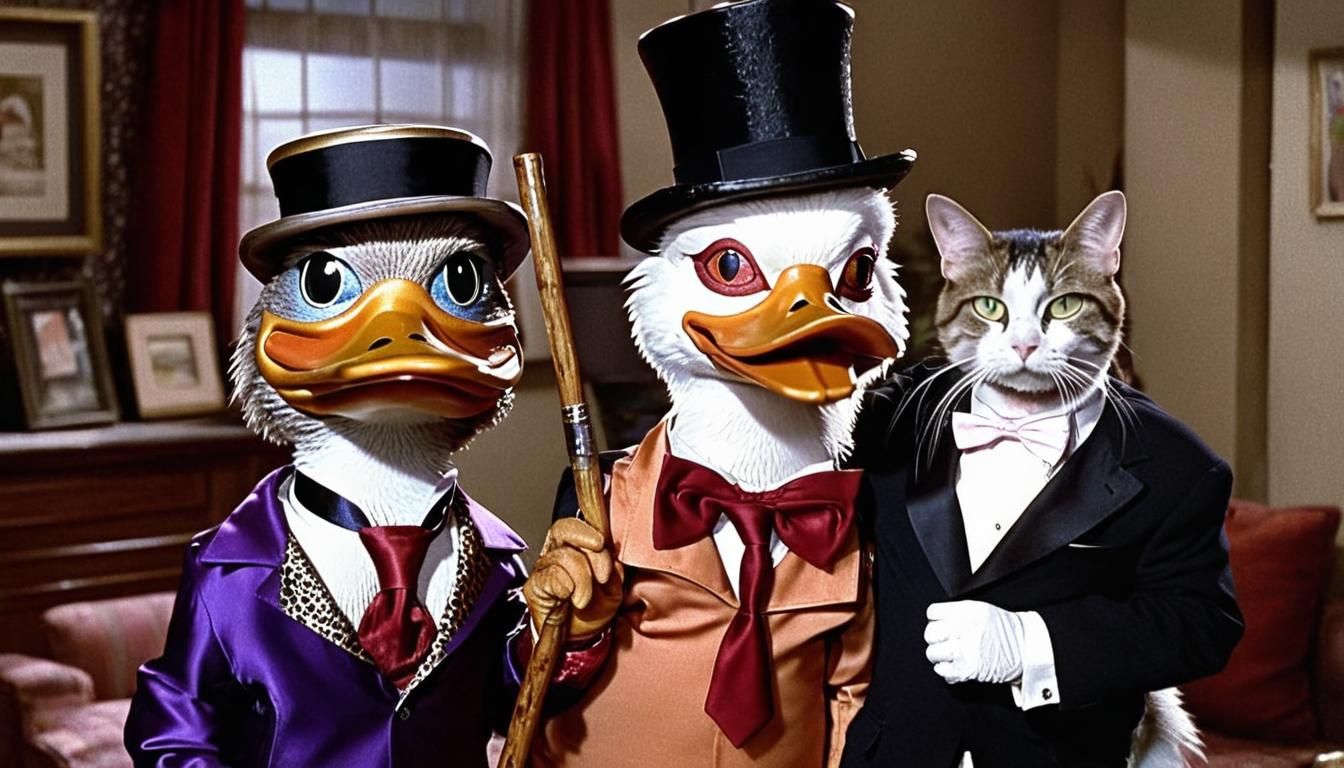 Howard the Duck takes home a Top Cat cardboard cutout