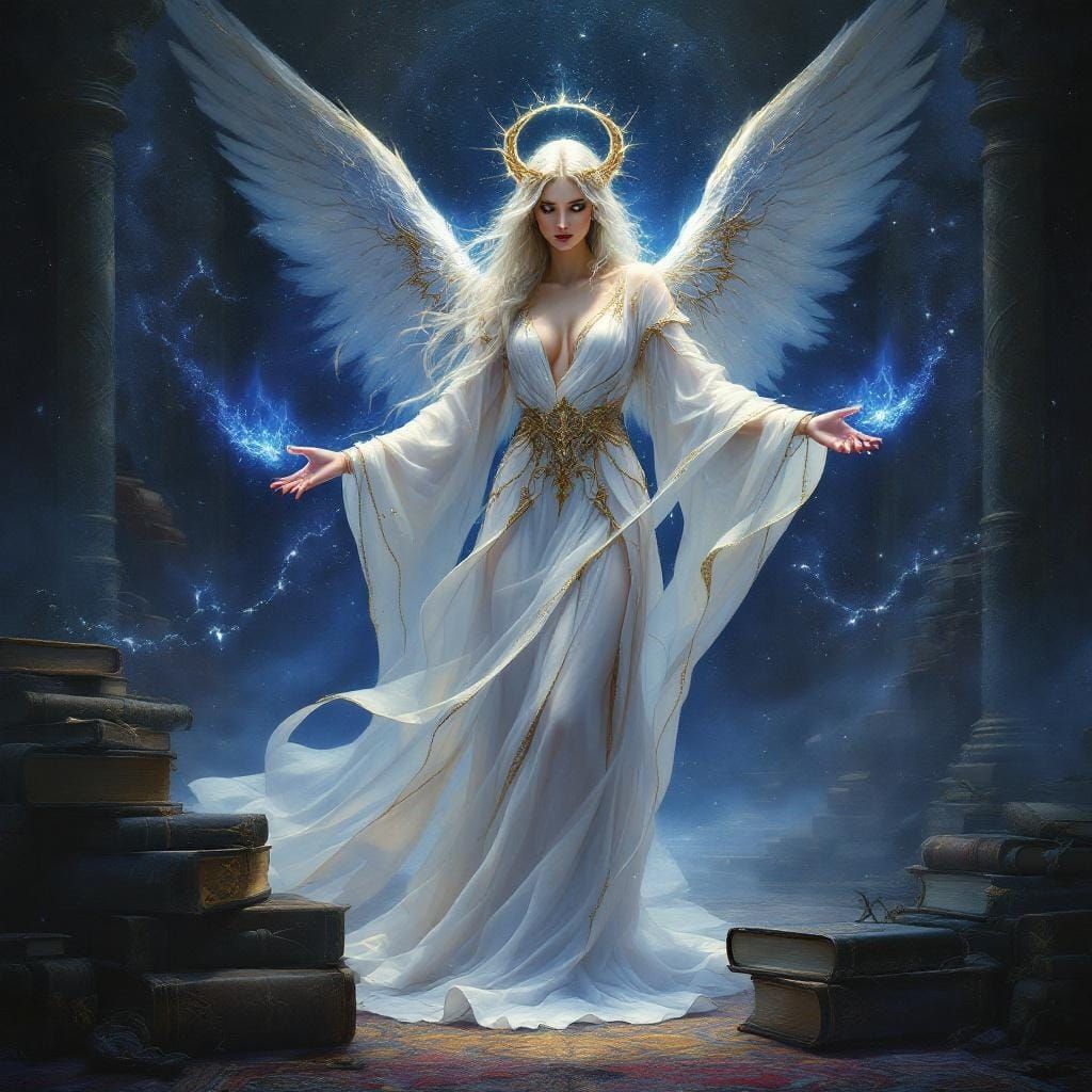 Sapphire Angel Keeper of Divine Secrets: Art Nouveau Style