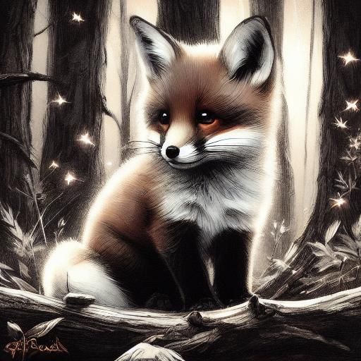 Low-Poly Dark Fox Portrait in Forest