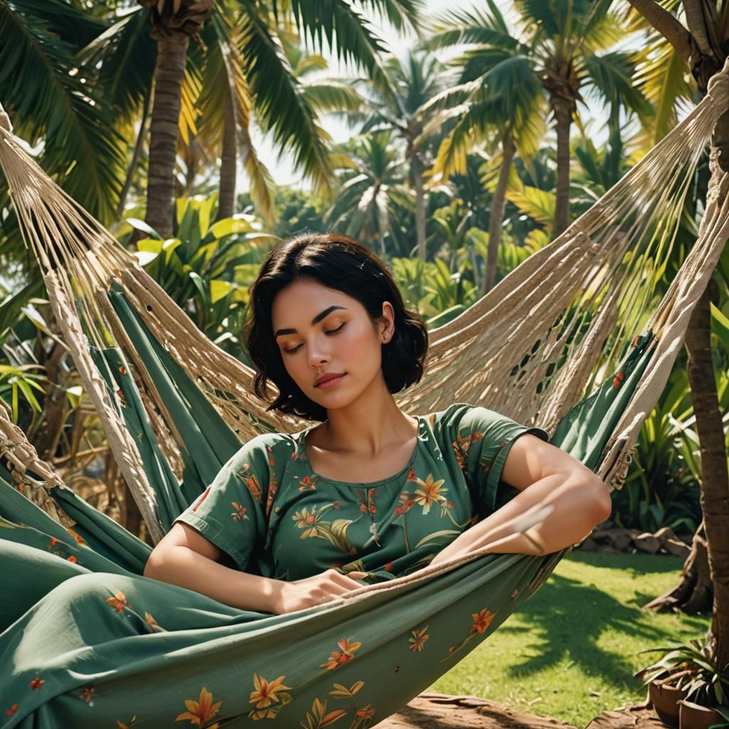 Young Woman in Hammock: Peaceful Farm Scene