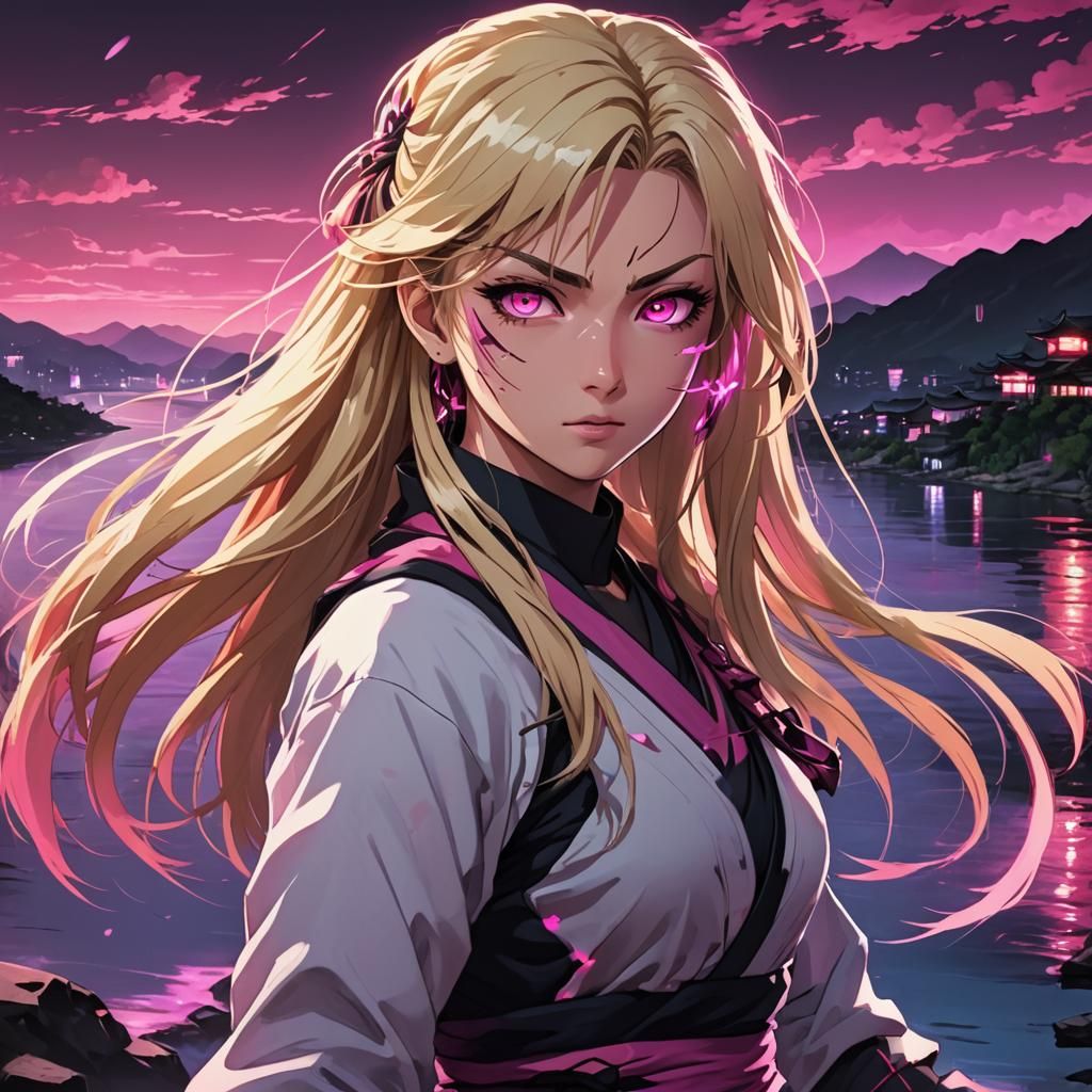 Blonde Ninja Girl with Electric Pink Eyes