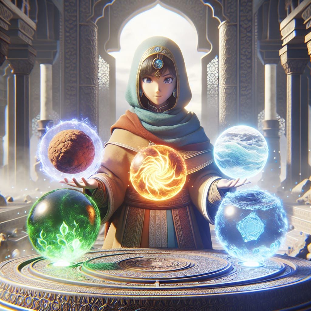 Elemental Monk in Magical Anime Temple