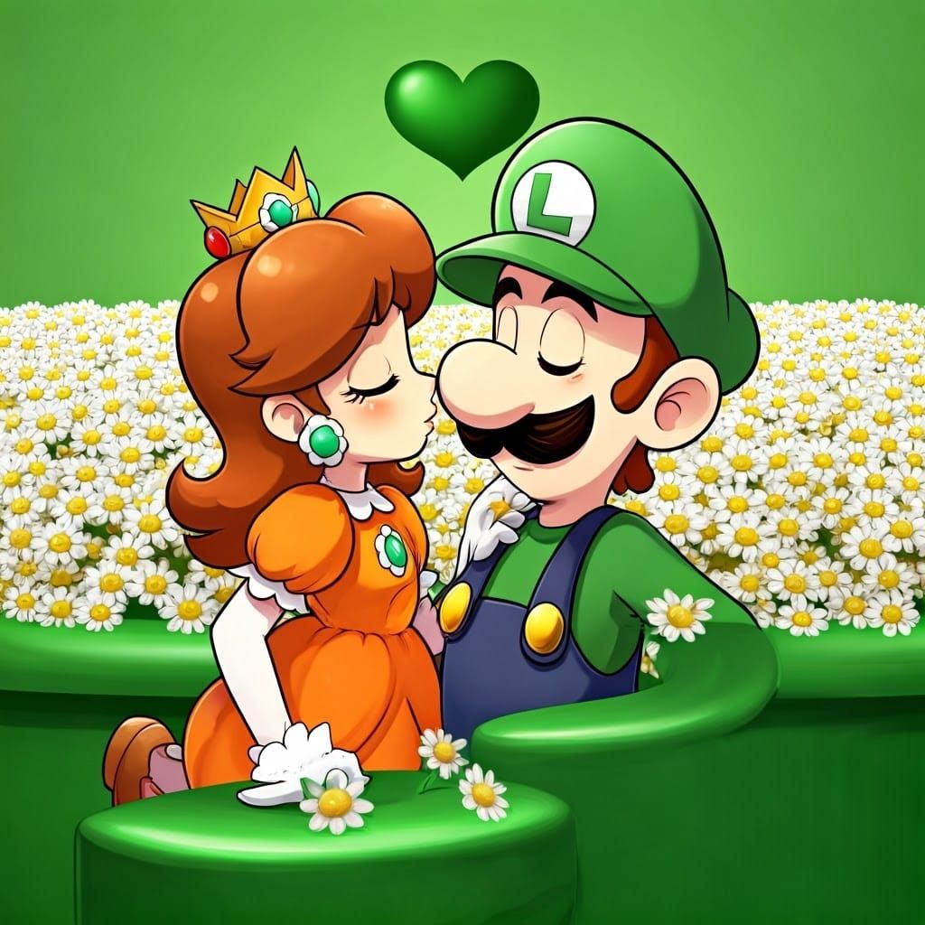 Princess Daisy kissing Luigi
