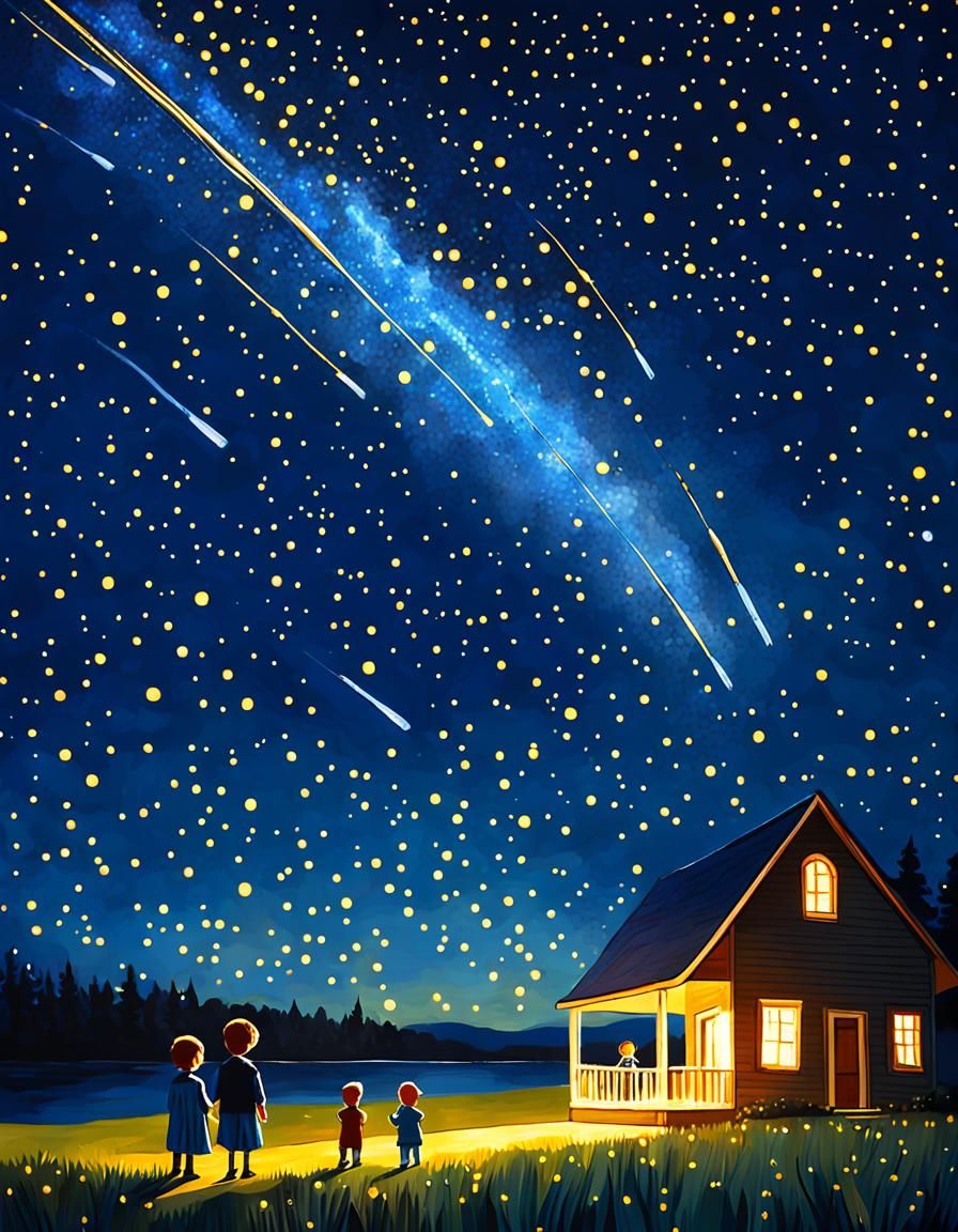 Children's Wishes Under a Starry Night Sky