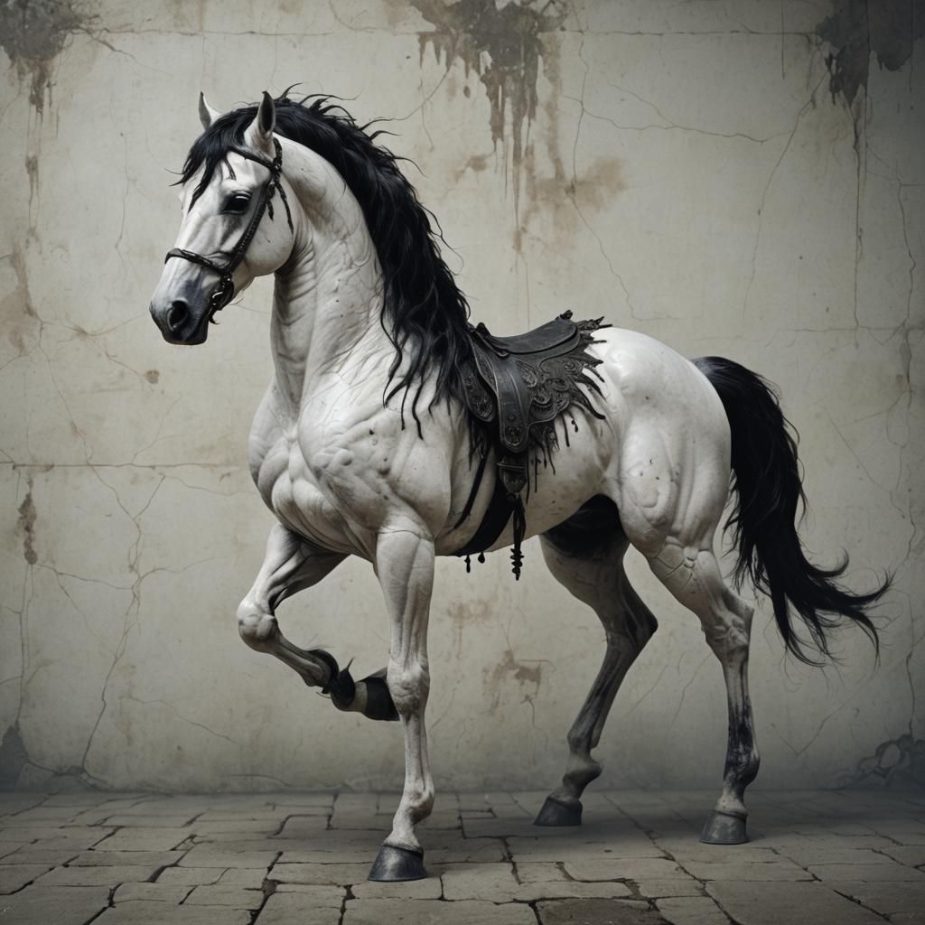 White Gothic Horse in Dark Fantasy Style
