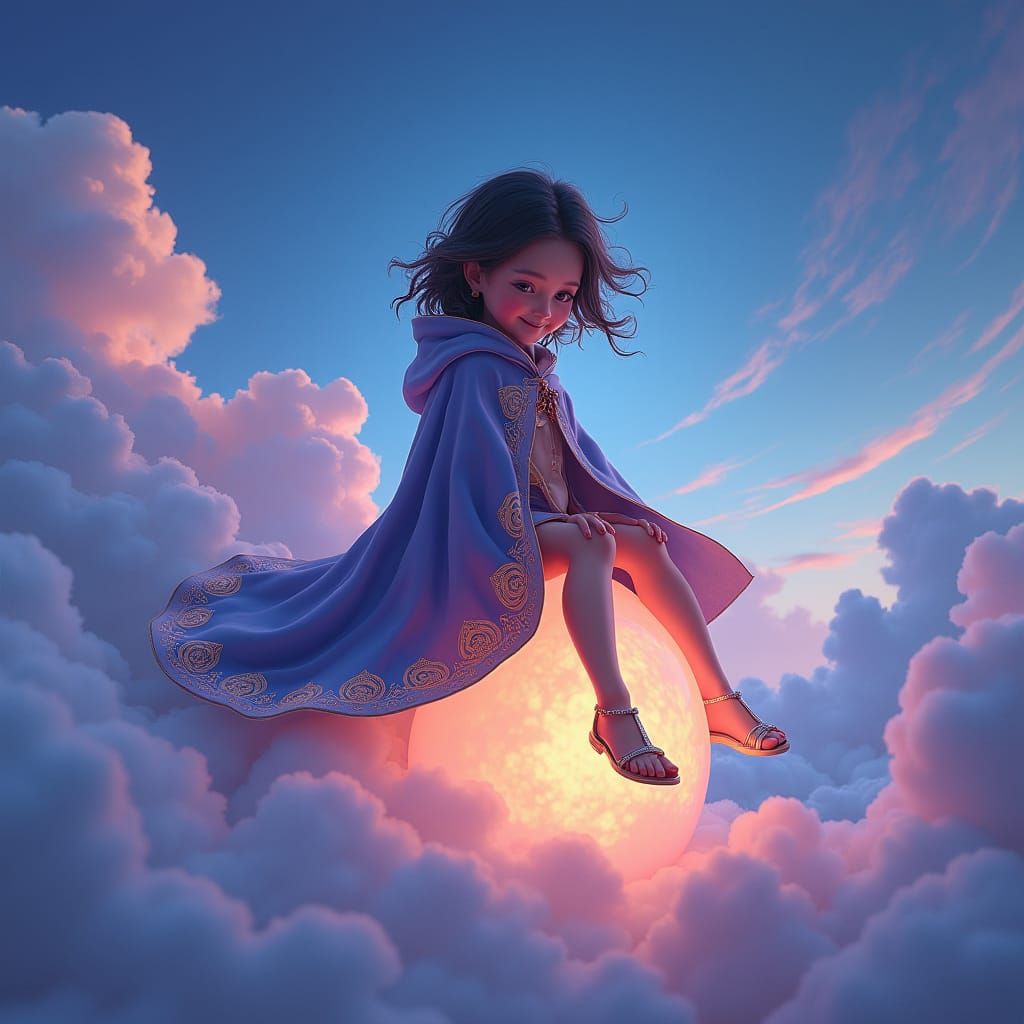 Girl on Ethereal Ball in Fantasy Landscape